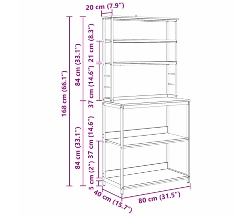 Virtuves Plaukts Melns Ozolkoks 80 X 40 X 168 Cm Vidaxl
