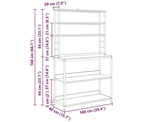 Virtuves Plaukts Vecs Koks 100 X 40 X 168 Cm Inženierijas Koks Vidaxl