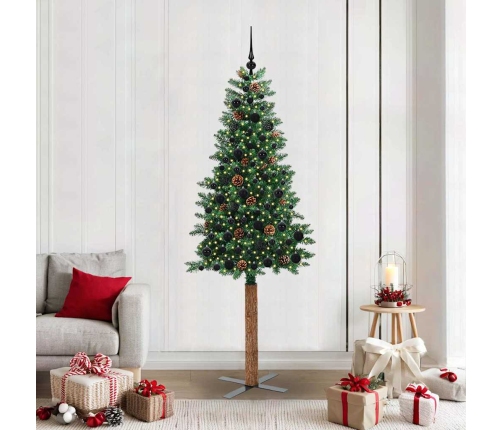 Tievā Ziemassvētku Egle Zaļa 210 Cm Pvc Un Cietā Priedes Koks Vidaxl