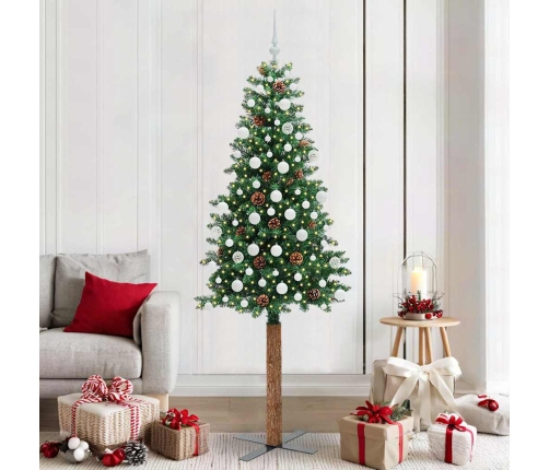 Tievā Ziemassvētku Egle Zaļa 210 Cm Pvc Un Cietā Priedes Koks Vidaxl