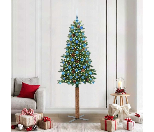 Tievā Ziemassvētku Egle Zaļa 210 Cm Pvc Un Cietā Priedes Koks Vidaxl