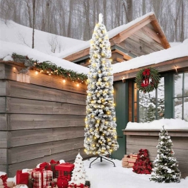 Šaurs Ziemassvētku Koks Ar 300 Led Un Apbērti Sniegu, 240 Cm Vidaxl