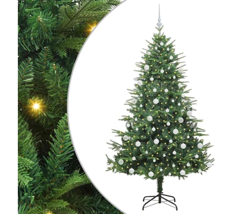 Mākslīgais Iepriekš Apgaismotais Ziemassvētku Koks Ar Bumbu Komplektu Vidaxl