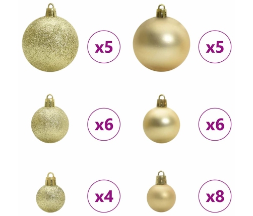 Mākslīgais Iepriekš Apgaismotais Ziemassvētku Koks Ar Bumbu Komplektu Vidaxl