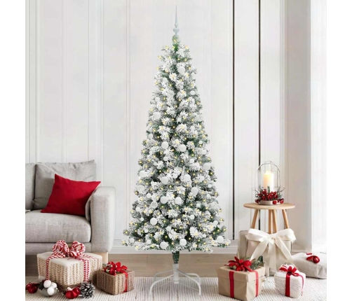 Mākslīgā Saliekamā Ziemassvētku Egle Zaļš Un Balts 210 Cm Pvc Vidaxl