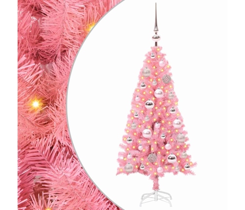 Ziemassvētku Eglīte Su 150 Led Ar Statīvu Rozā 120 Cm Pvc Vidaxl