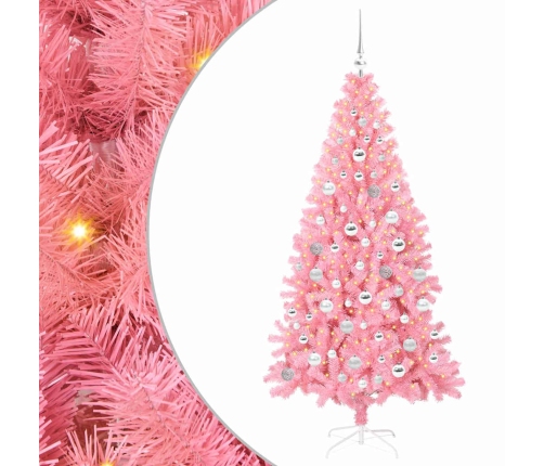 Ziemassvētku Eglīte Su 300 Led Ar Statīvu Rozā 180 Cm Pvc Vidaxl