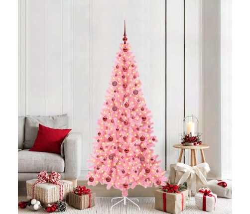 Ziemassvētku Eglīte Su 300 Led Ar Statīvu Rozā 210 Cm Pvc Vidaxl