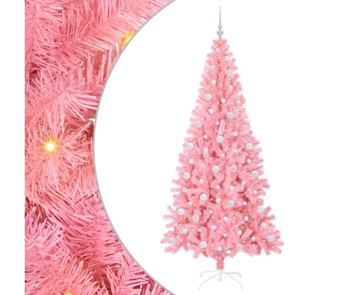 Ziemassvētku Eglīte Su 300 Led Ar Statīvu Rozā 210 Cm Pvc Vidaxl