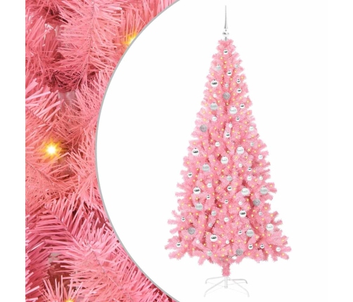 Ziemassvētku Eglīte Su 300 Led Ar Statīvu Rozā 210 Cm Pvc Vidaxl