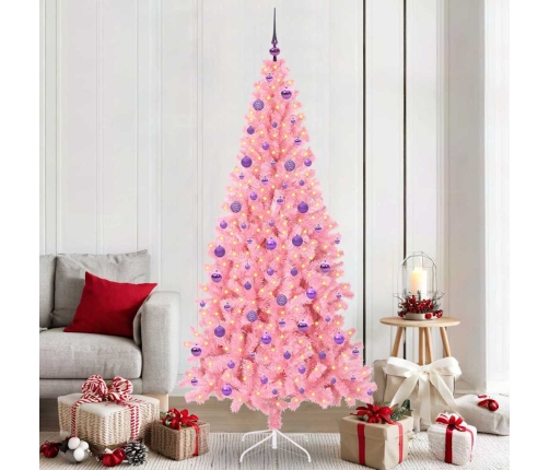 Ziemassvētku Eglīte Su 300 Led Ar Statīvu Rozā 210 Cm Pvc Vidaxl