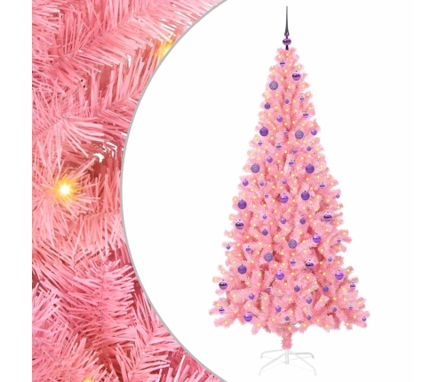 Ziemassvētku Eglīte Su 300 Led Ar Statīvu Rozā 210 Cm Pvc Vidaxl