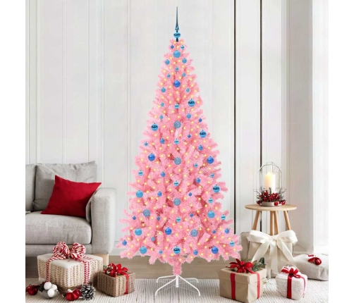 Ziemassvētku Eglīte Su 300 Led Ar Statīvu Rozā 210 Cm Pvc Vidaxl