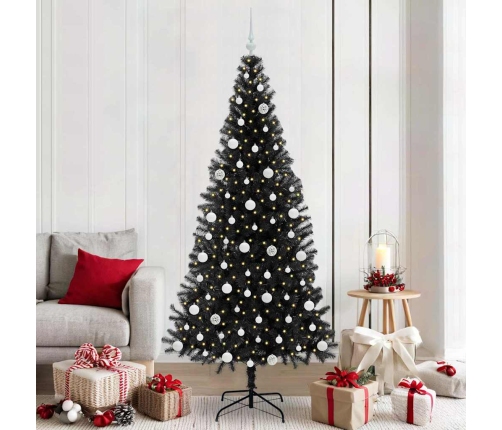 Ziemassvētku Eglīte Su 300 Led Ar Statīvu Melna 210 Cm Pvc Vidaxl