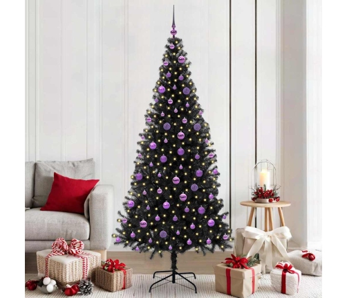 Ziemassvētku Eglīte Su 300 Led Ar Statīvu Melna 210 Cm Pvc Vidaxl