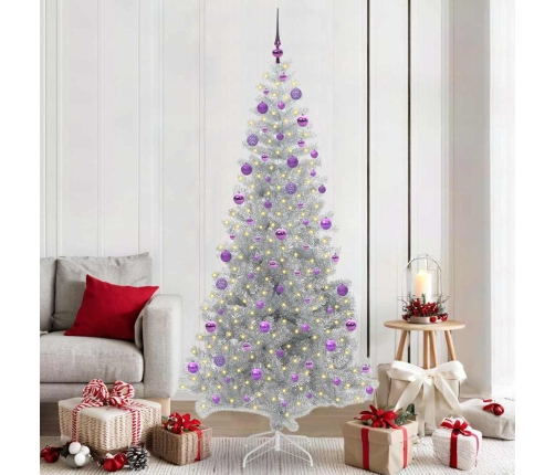 Ziemassvētku Eglīte Su 300 Led Ar Statīvu Sudraba 210 Cm Pet Vidaxl