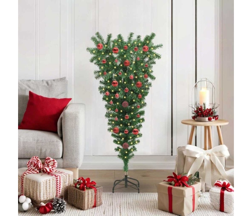 Apgriezts Mākslīgais Iepriekš Apgaismotais Ziemassvētku Koks Ar Bumbiņu Komplektu Vidaxl