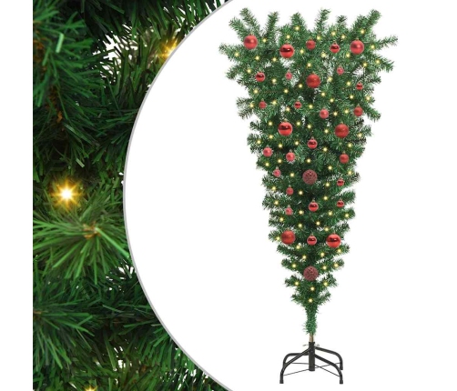 Apgriezts Mākslīgais Iepriekš Apgaismotais Ziemassvētku Koks Ar Bumbiņu Komplektu Vidaxl