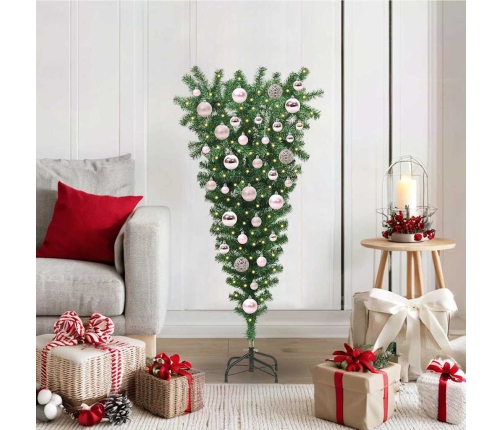 Apgriezts Mākslīgais Iepriekš Apgaismotais Ziemassvētku Koks Ar Bumbiņu Komplektu Vidaxl