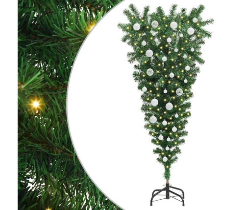 Apgriezts Mākslīgais Iepriekš Apgaismotais Ziemassvētku Koks Ar Bumbu Komplektu Vidaxl