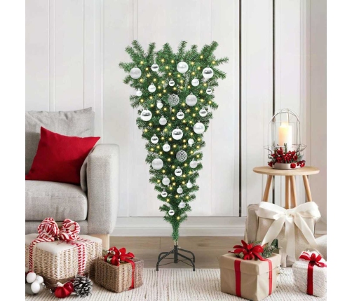 Apgriezts Mākslīgais Iepriekš Izgaismots Ziemassvētku Koks Ar Bumbiņu Komplektu Vidaxl