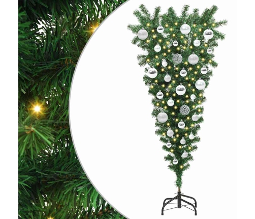 Apgriezts Mākslīgais Iepriekš Izgaismots Ziemassvētku Koks Ar Bumbiņu Komplektu Vidaxl