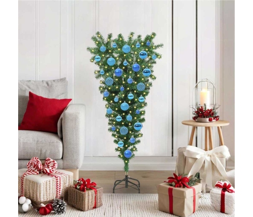 Otrādi Uz Leju Mākslīgais Iepriekš Apgaismotais Ziemassvētku Eglīte Ar Bumbiņu Komplektu Vidaxl