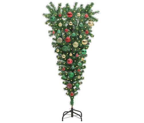 Otrādi Stāvoša Mākslīgā Iepriekš Izgaismota Ziemassvētku Egle Ar Bumbiņu Komplektu Vidaxl