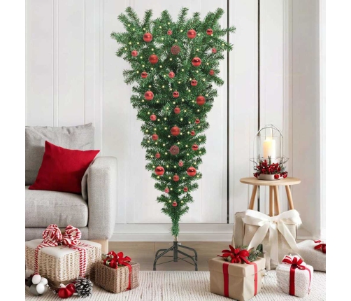 Apgriezts Mākslīgais Iepriekš Izgaismots Ziemassvētku Koks Ar Bumbiņu Komplektu Vidaxl