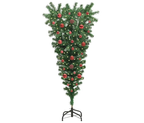 Apgriezts Mākslīgais Iepriekš Izgaismots Ziemassvētku Koks Ar Bumbiņu Komplektu Vidaxl