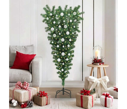 Apgriezts Mākslīgais Iepriekš Apgaismotais Ziemassvētku Koks Ar Bumbiņu Komplektu Vidaxl