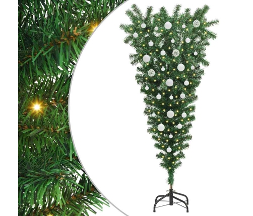 Apgriezts Mākslīgais Iepriekš Apgaismotais Ziemassvētku Koks Ar Bumbiņu Komplektu Vidaxl