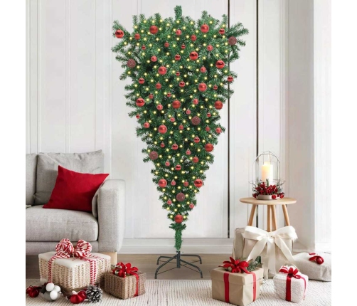 Apgriezts Mākslīgais Iepriekš Apgaismots Ziemassvētku Koks Ar Bumbiņu Komplektu Vidaxl