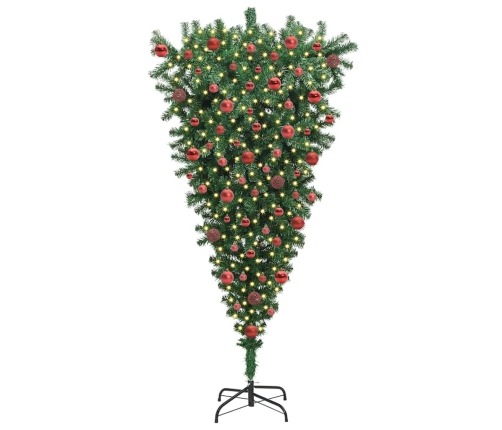 Apgriezts Mākslīgais Iepriekš Apgaismots Ziemassvētku Koks Ar Bumbiņu Komplektu Vidaxl