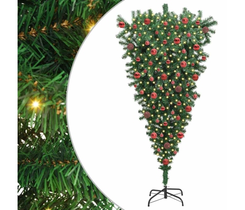 Apgriezts Mākslīgais Iepriekš Apgaismots Ziemassvētku Koks Ar Bumbiņu Komplektu Vidaxl