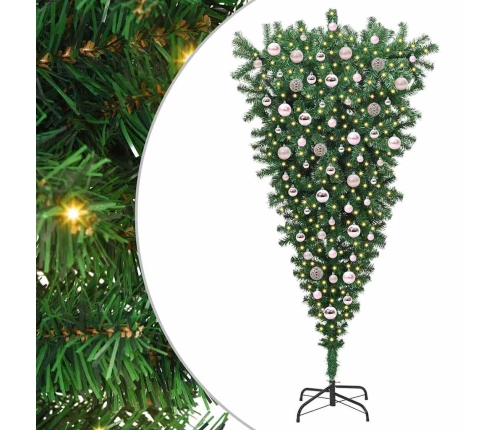 Apgrieztais Mākslīgais Iepriekš Apgaismotais Ziemassvētku Koks Ar Bumbu Komplektā Vidaxl