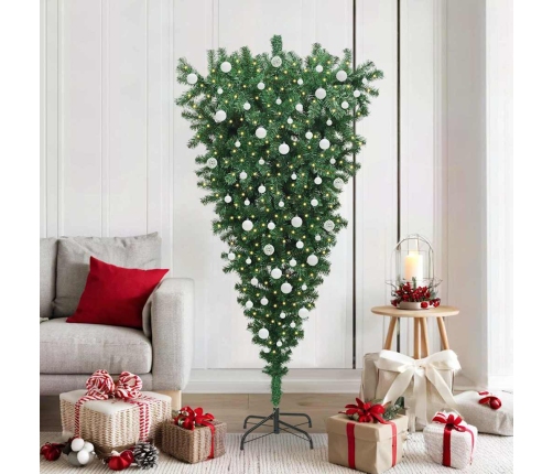 Apgriezts Mākslīgais Iepriekš Izgaismots Ziemassvētku Koks Ar Bumbiņu Komplektu Vidaxl