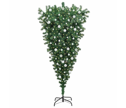 Apgriezts Mākslīgais Iepriekš Izgaismots Ziemassvētku Koks Ar Bumbiņu Komplektu Vidaxl