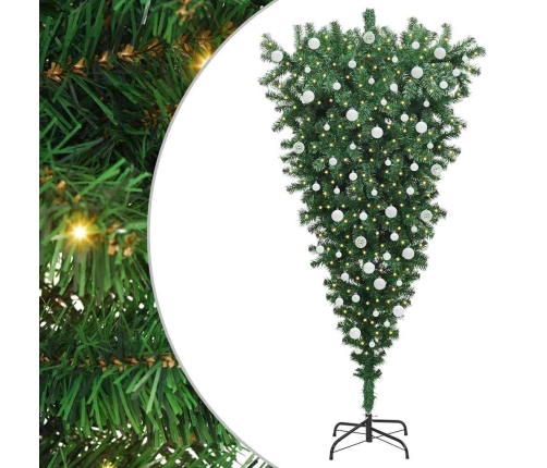 Apgriezts Mākslīgais Iepriekš Izgaismots Ziemassvētku Koks Ar Bumbiņu Komplektu Vidaxl