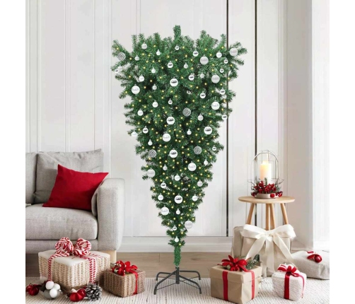 Apgriezts Mākslīgais Iepriekšā Gaismiņā Ziemassvētku Koks Ar Bumbiņu Komplektu Vidaxl