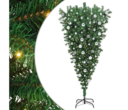 Apgriezts Mākslīgais Iepriekšā Gaismiņā Ziemassvētku Koks Ar Bumbiņu Komplektu Vidaxl