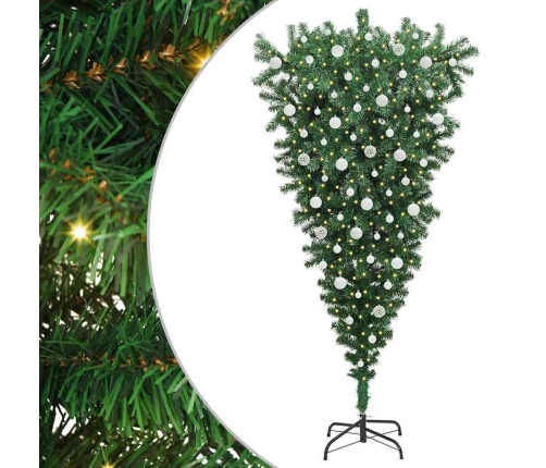 Apgriezts Mākslīgais Iepriekš Apgaismotais Ziemassvētku Koks Ar Bumbiņu Komplektu Vidaxl