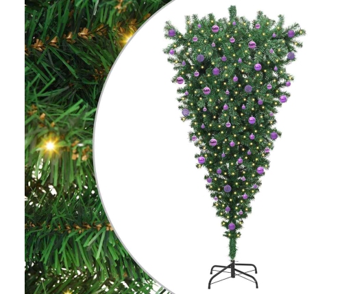 Apgriezts Mākslīgais Iepriekš Apgaismotais Ziemassvētku Koks Ar Bumbiņu Komplektu Vidaxl