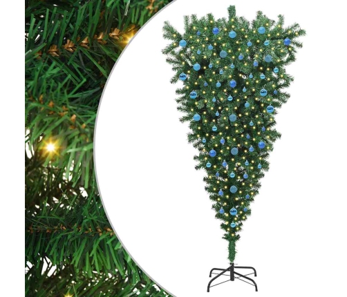 Apgrieztu Mākslīgo Iepriekš Apgaismotu Ziemassvētku Eglīti Ar Bumbu Komplektu Vidaxl