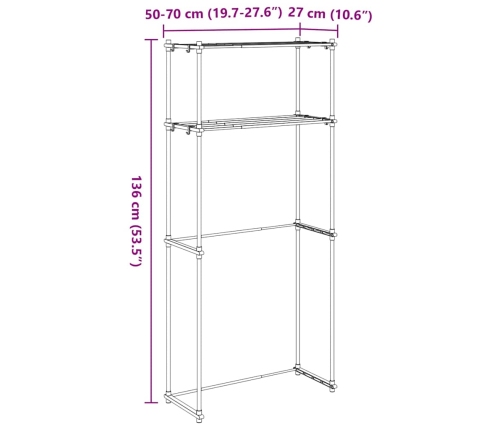 Veļas Mašīnas Plaukts Balts 70 X 27 X 136 Cm Alumīnijs Vidaxl