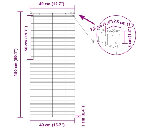 Venēcijas Žalūzija Regulējams Balts 150 X 40 Cm Pvc Vidaxl