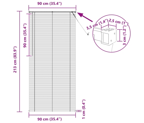 Venēcijas Žalūzija Regulējams Balts 213 X 90 Cm Pvc Vidaxl