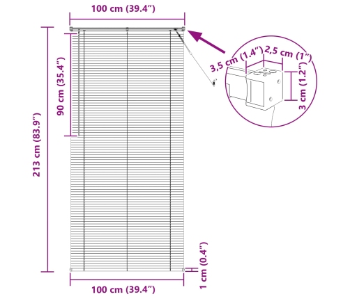 Venēcijas Žalūzija Regulējams Balts 213 X 100 Cm Pvc Vidaxl