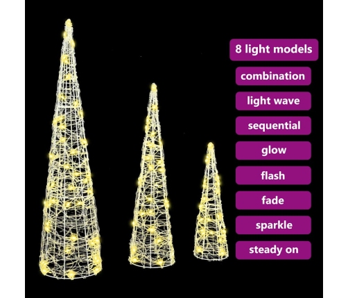 Ziemassvētku Eglīte 3 Pcs Silti Balta 40 Cm 60 Cm 80 Cm Akrils Vidaxl
