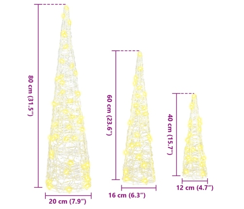 Ziemassvētku Eglīte 3 Pcs Silti Balta 40 Cm 60 Cm 80 Cm Akrils Vidaxl